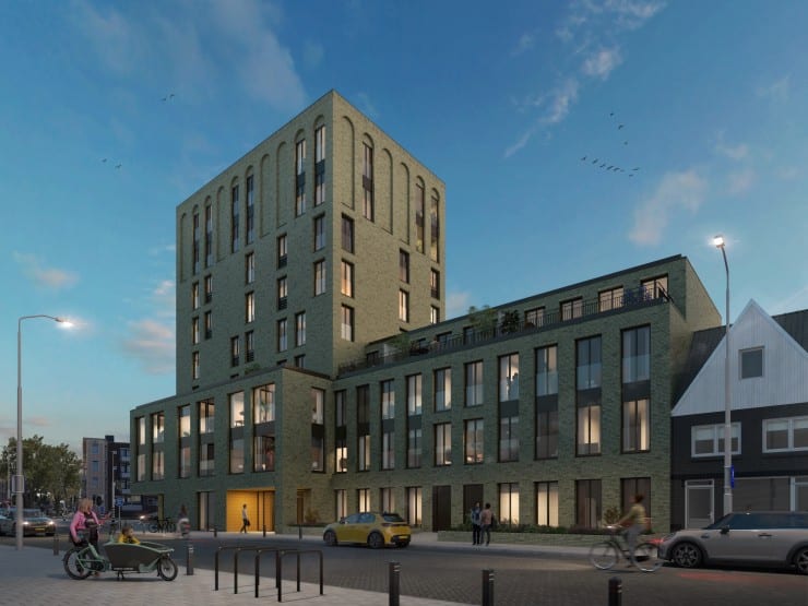 Impressie van de nieuwbouw aan de kop van de Edisonstraat